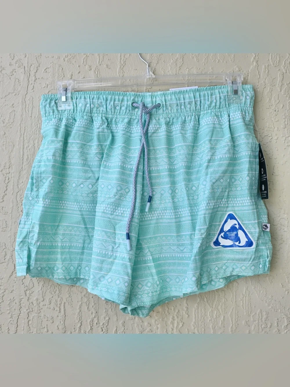 Ocean Coast Aqua WomensTribal Print Swim Trunks with Built in Briefs and Pockets